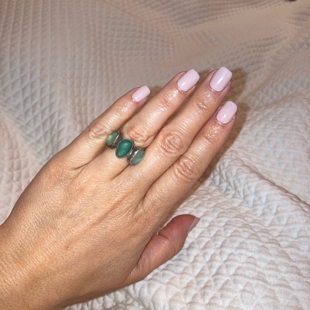 Seaglass 3 stone ring